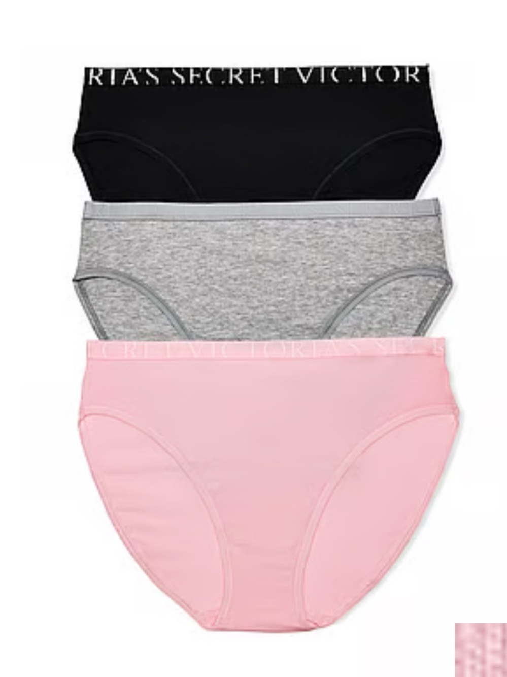 Victoria's Secret Pack of 3 High Leg Briefs - Black, Gray, Pink